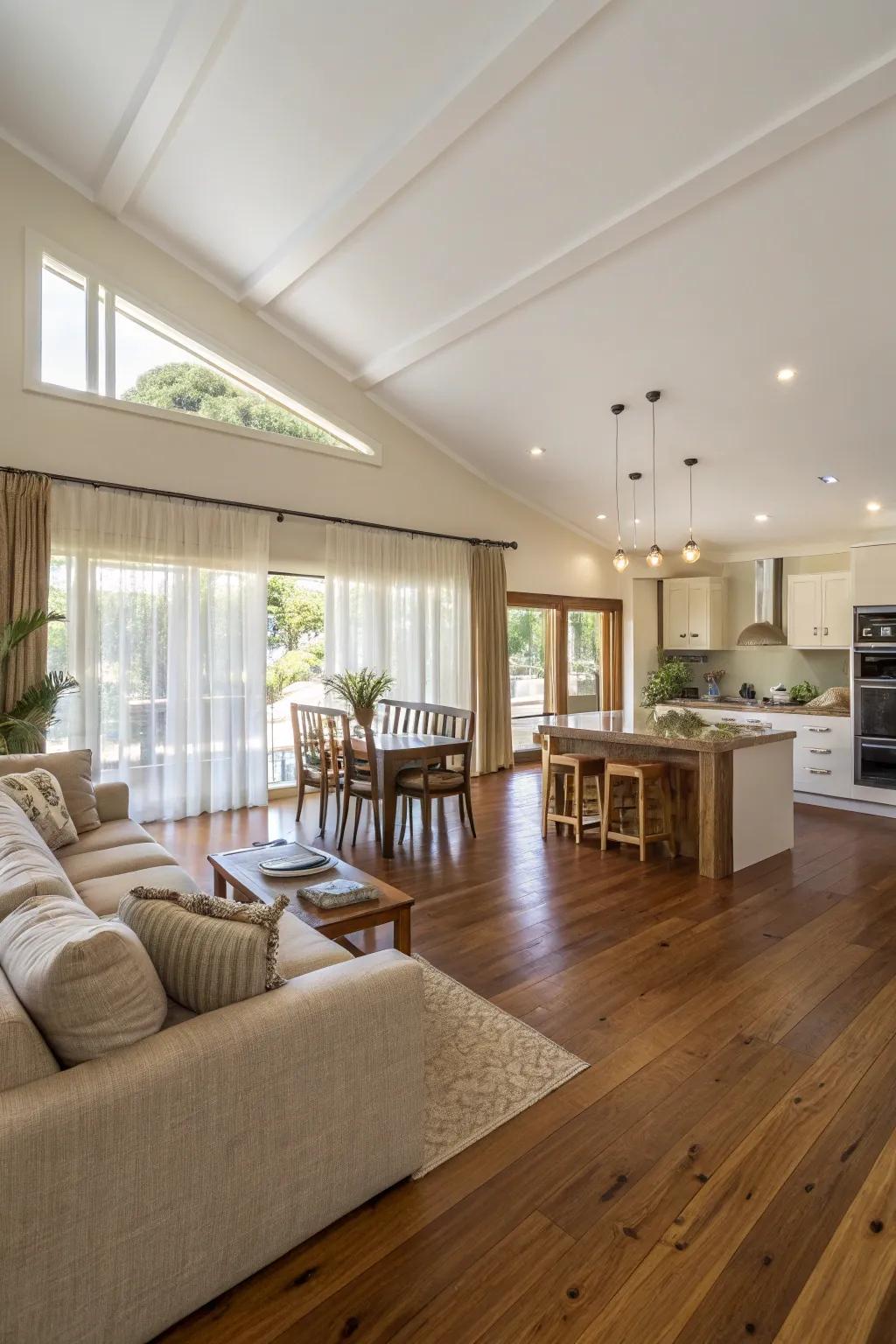 Unified flooring amplifies flow in open-concept spaces.