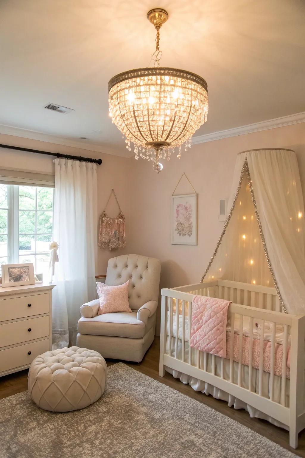 Elegant illumination elevates the nursery's ambiance.