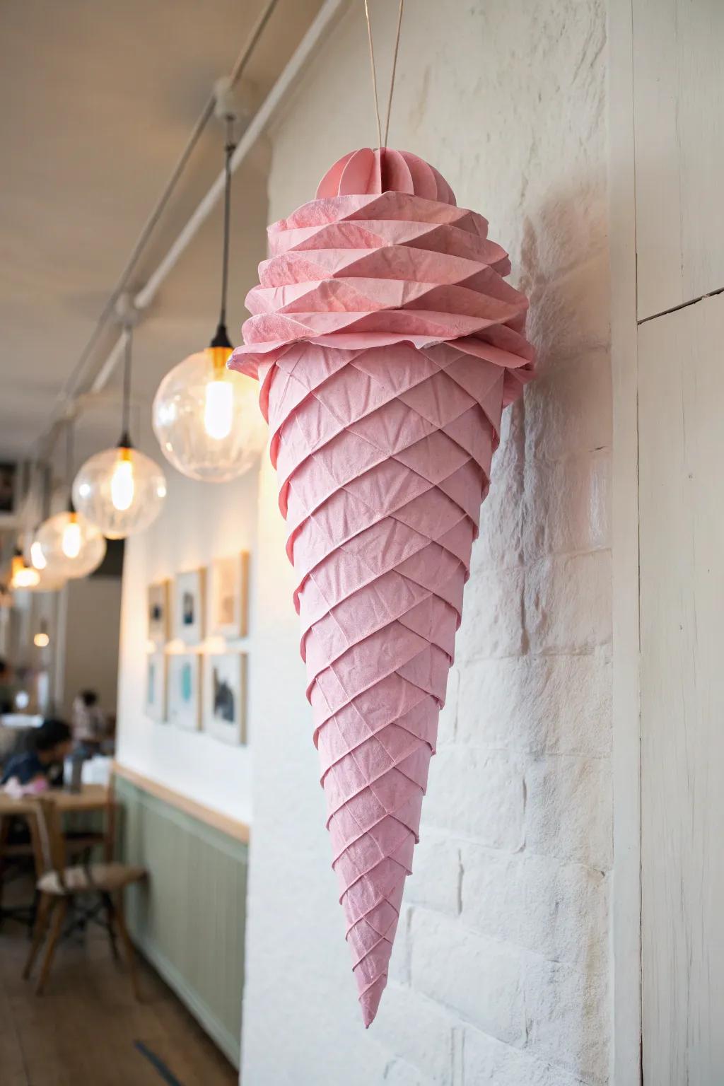 Indulge in the pleasant simplicity of handcrafted artwork via this colossal blush frozen dessert cone masterpiece. 🍦✨