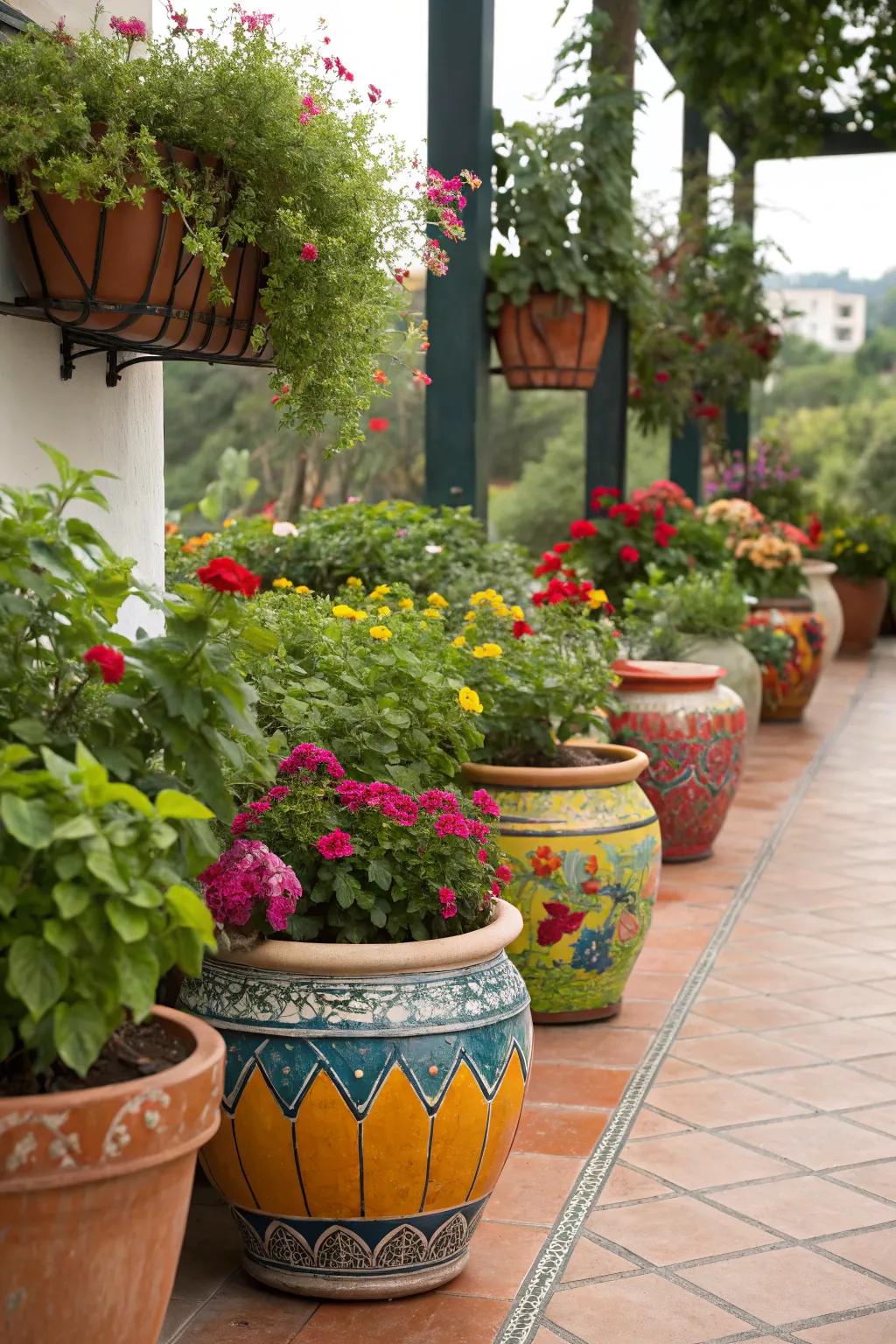 Brighten your patio with colorful ceramic pots.
