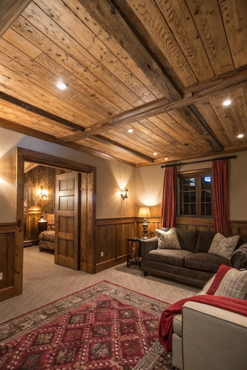 Homespun embellishments in a modern room, where plywood contributes a hint of old-world allure.