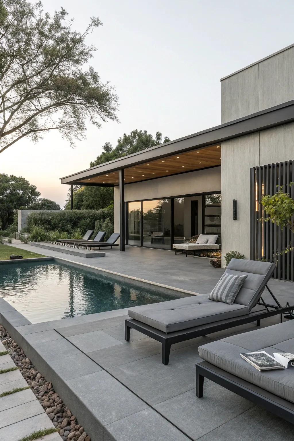 Neutral grays create a streamlined, current appearance.