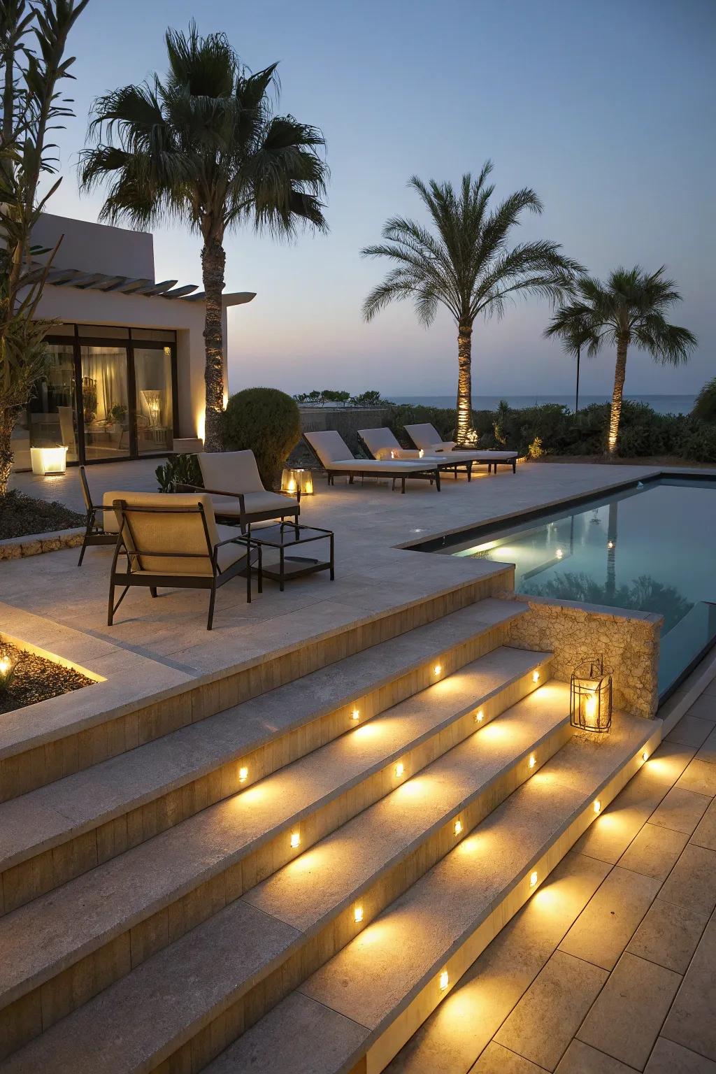 Deck lighting provides both safety and ambiance.