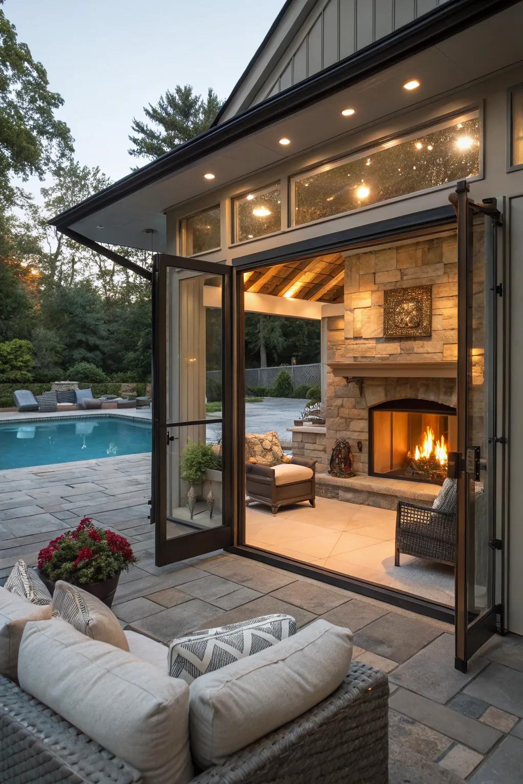 A fireplace feature in your pavilion adds warmth and ambiance to cool evenings.