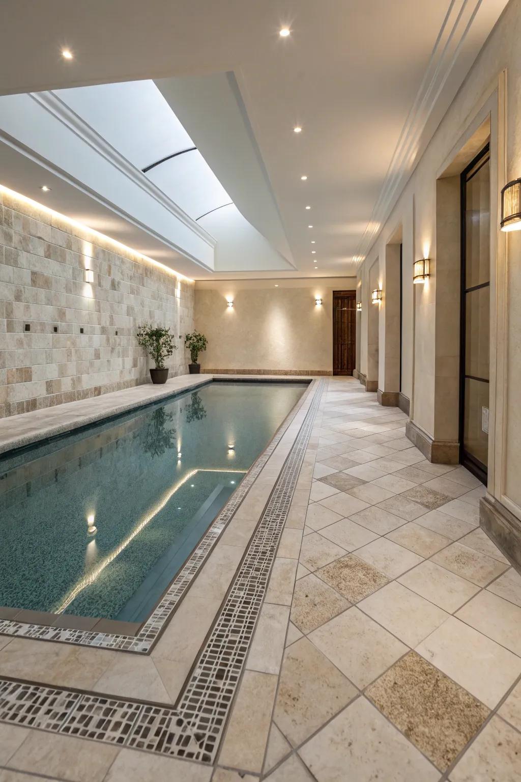 Modern elegance achieved with sleek, neutral-toned tiles.