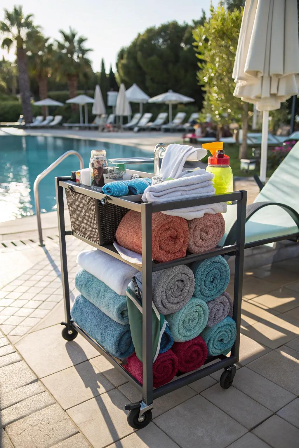 Handy portable towel cart for versatile storage.