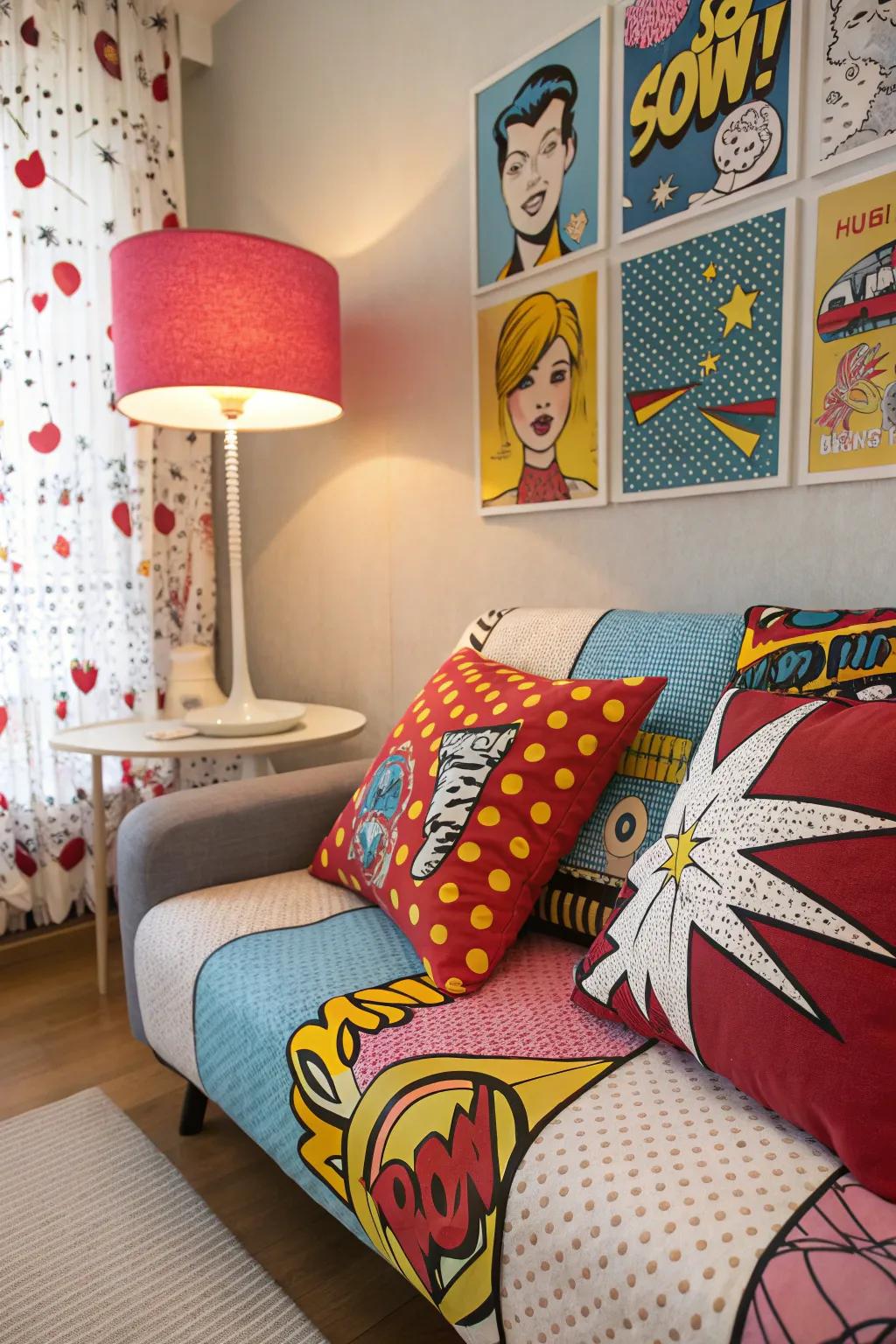 Decorative touches round out the pop art aesthetic.