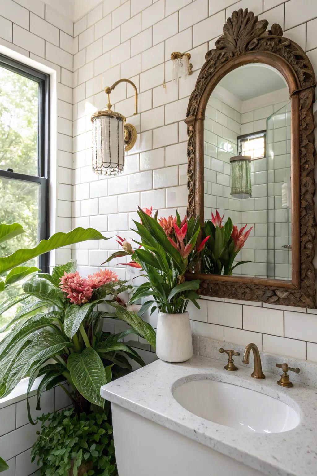 Classic subway tiles provide a timeless canvas for vibrant decor accents.