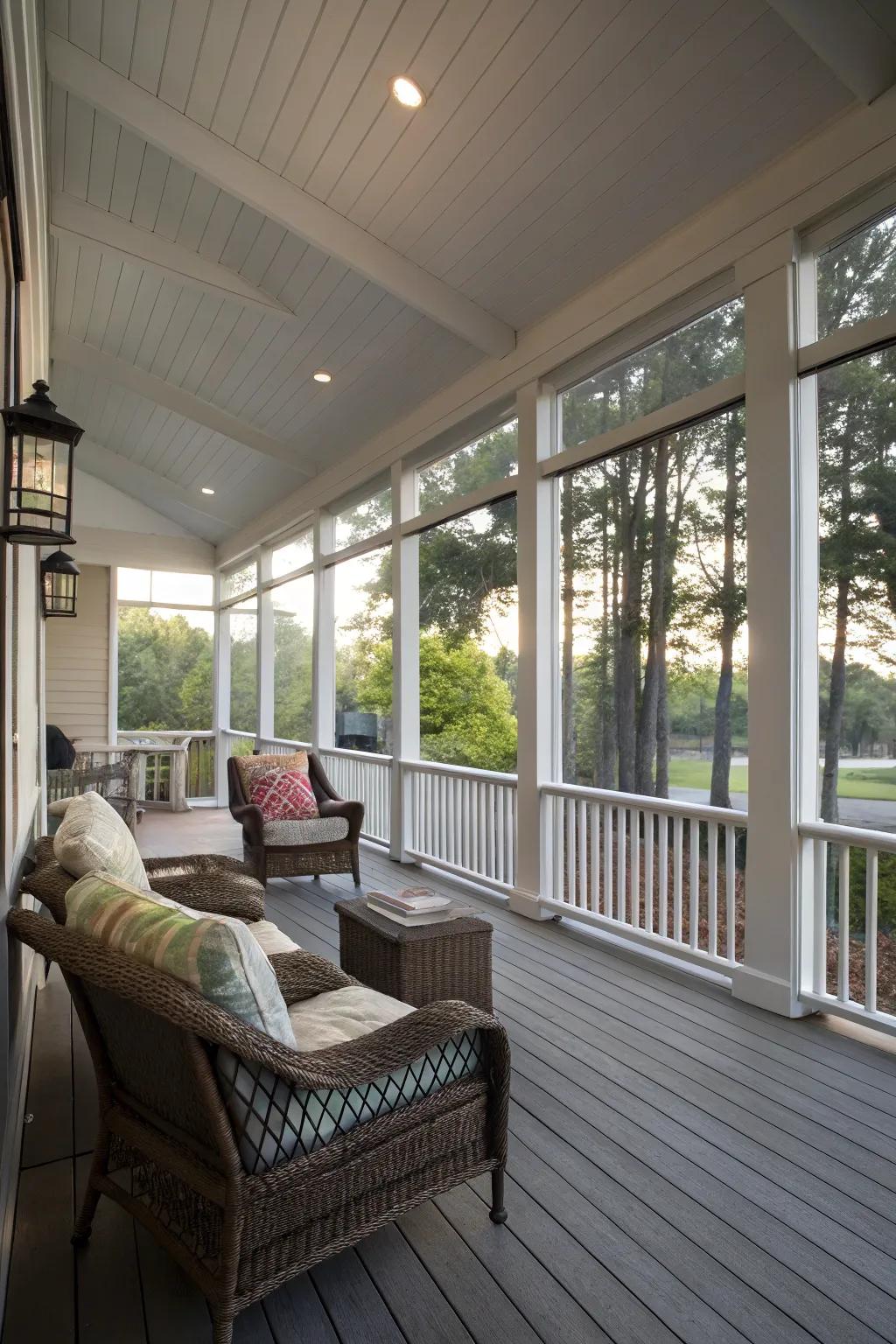 A screened porch offering a bug-free outdoor experience.