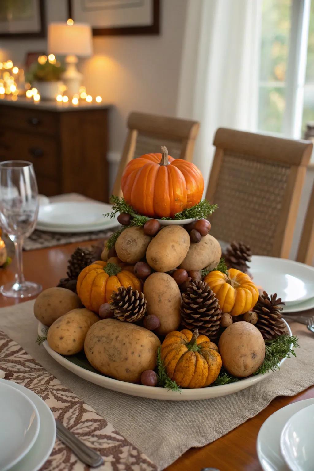 A seasonal potato display celebrates the essence of fall.