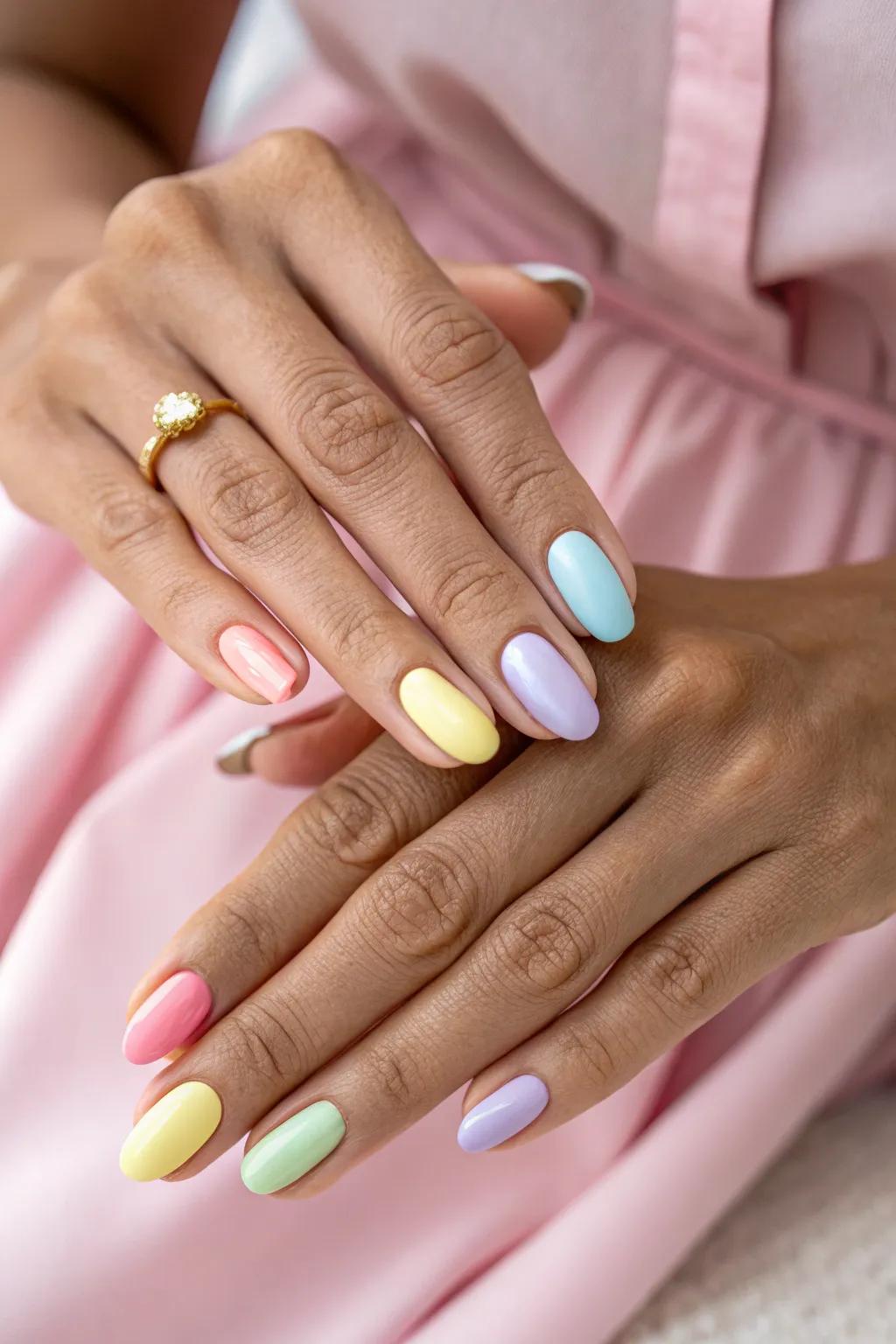 Pastel nails introduce a refined touch of style to your party ensemble.