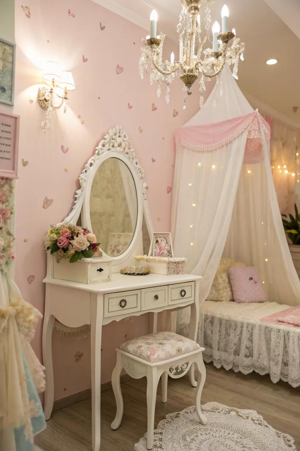 A princess vanity adds charm and functionality.