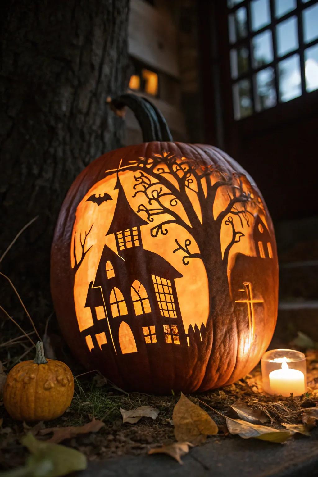 A spooky dwelling pumpkin that adds a chilling touch to your Halloween.