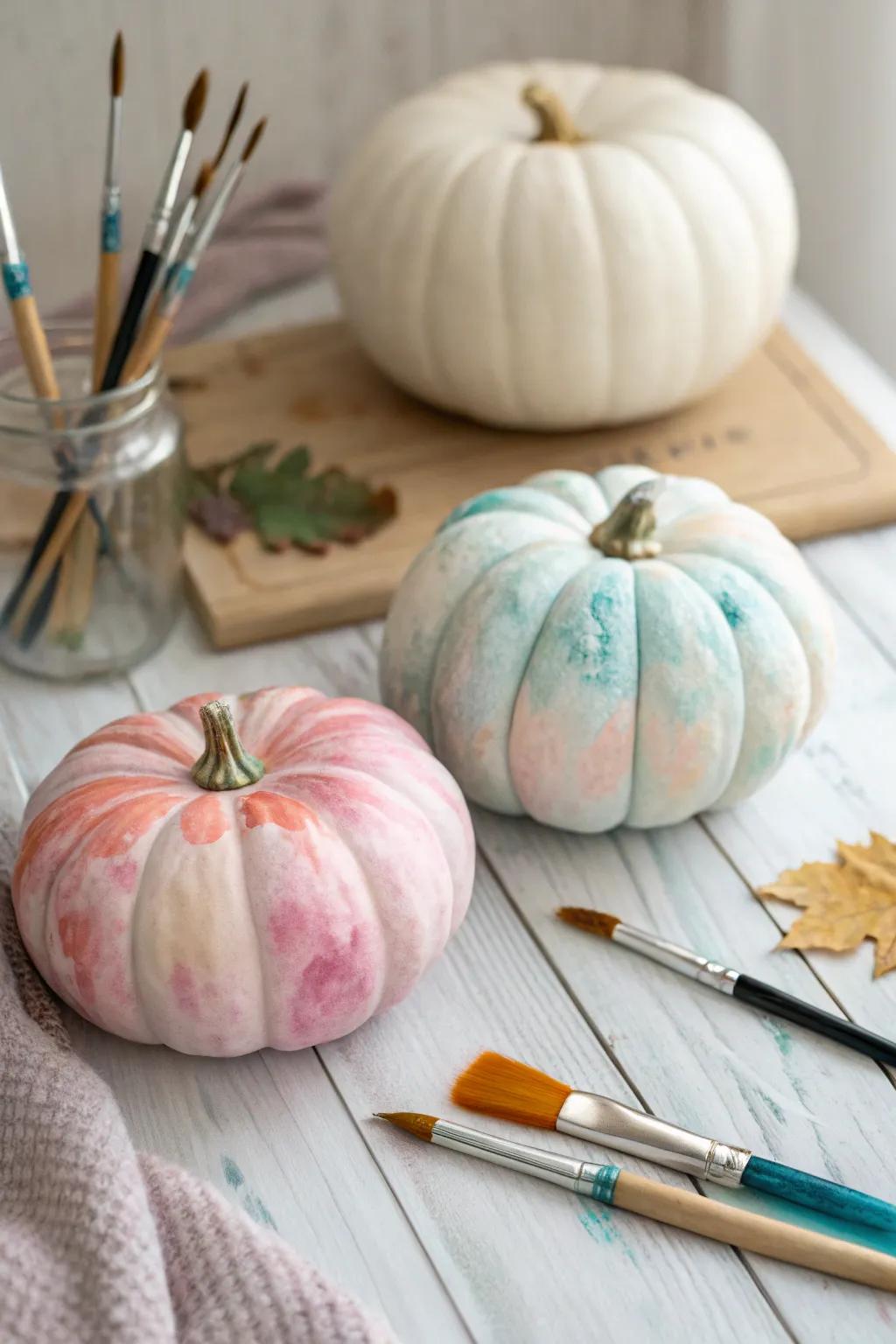 Realize an artistic vision with pumpkin designs featuring a tinted wash technique.