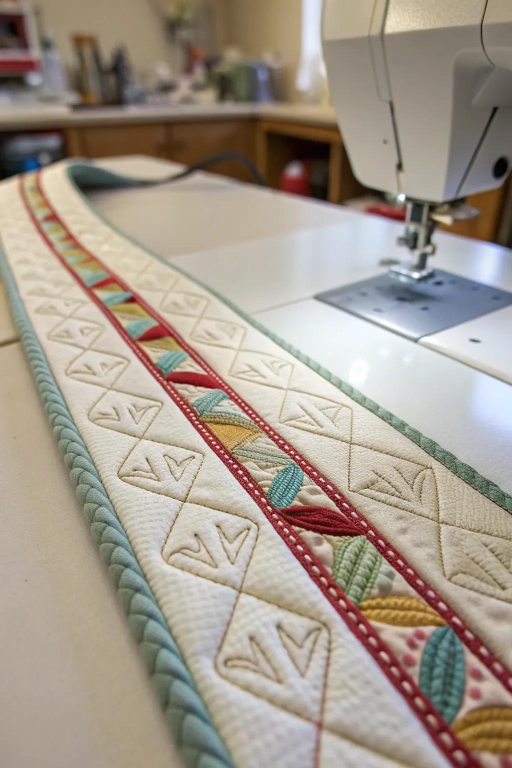 Ornamental seams append singular flair to quilt wraps.
