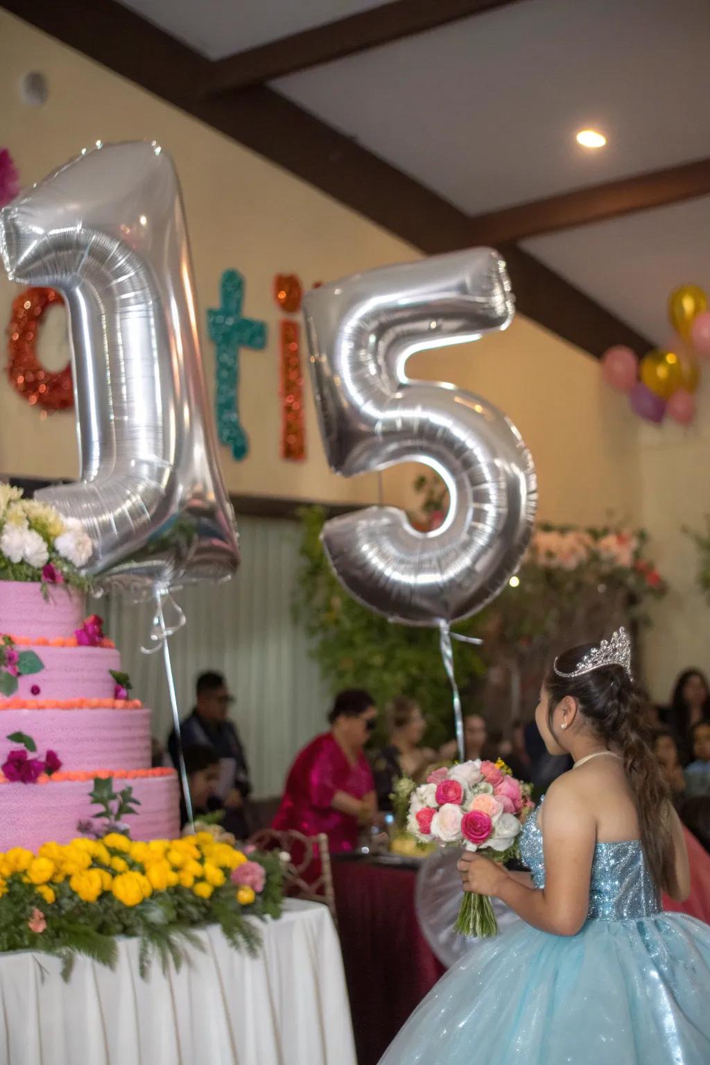 Numerical balloons make a striking declaration for the celebration.