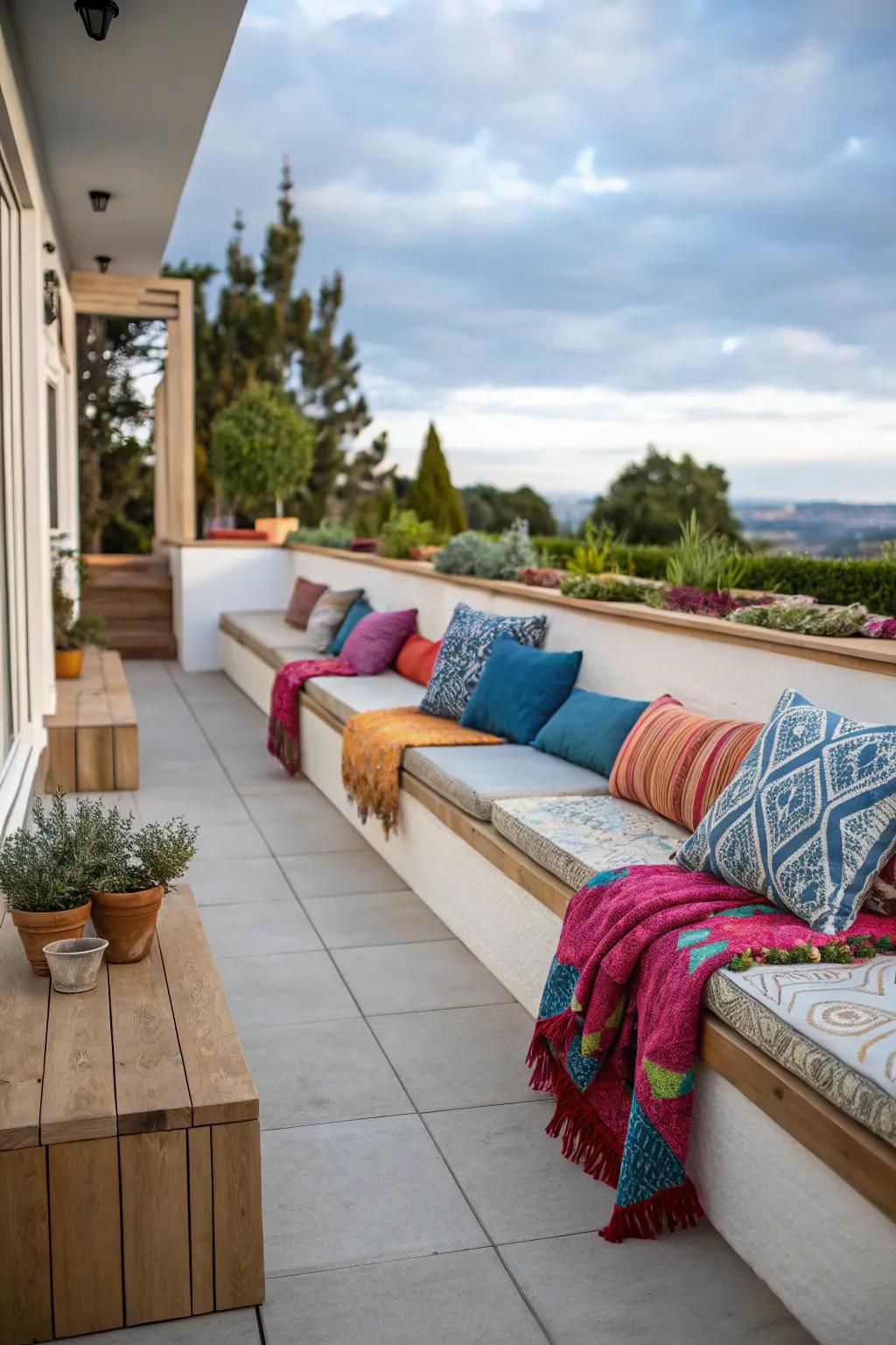 Inlaid seating extends ease and flair.