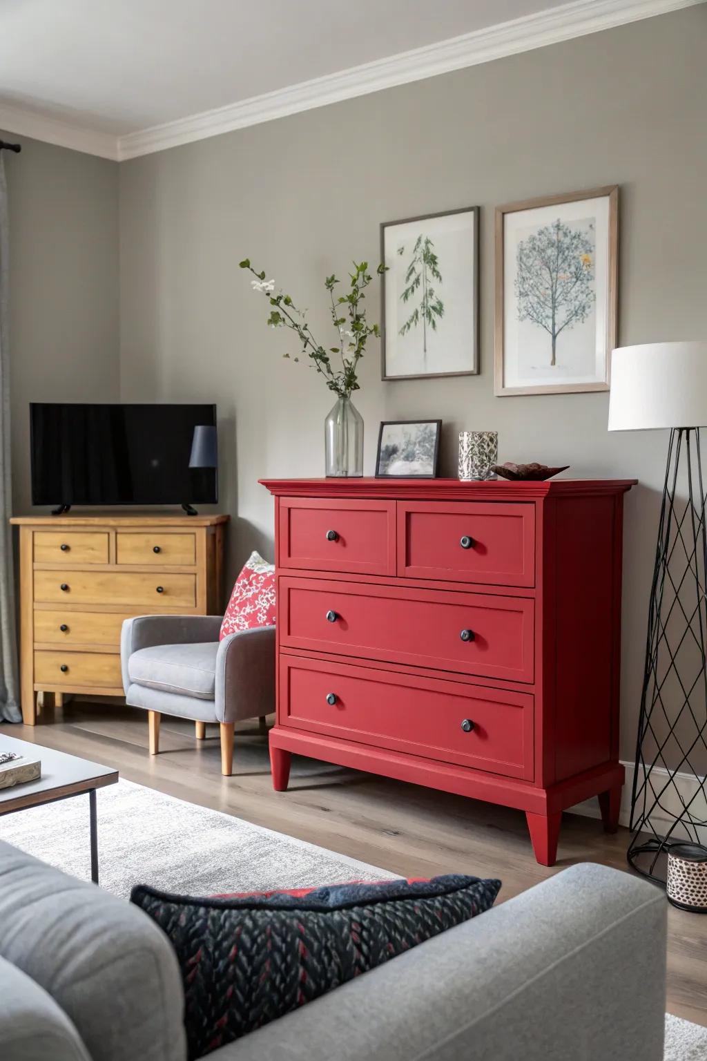 A bold color can turn a dresser into a room's standout piece.