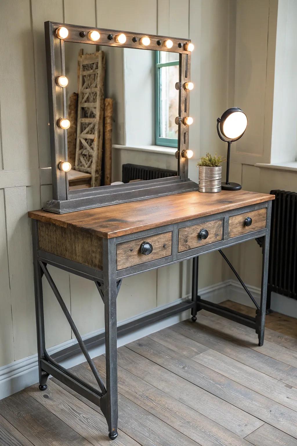 Urban elegance meets rustic charm&mdash;discover the beauty of industrial chic with this stunning refurbished vanity.