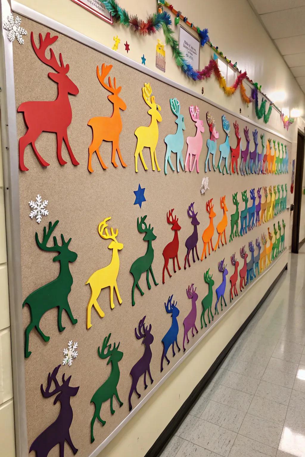 A brilliant reindeer procession contributes lively cheer to your decorations.
