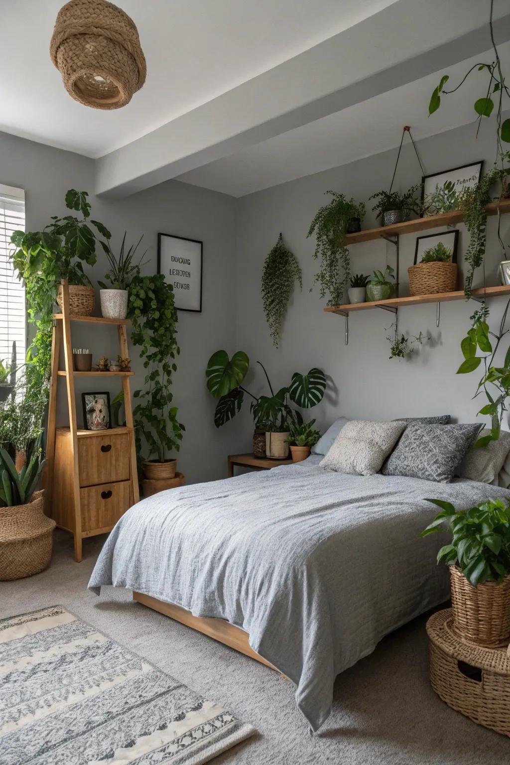 Indoor greenery injects a natural element into the serene serenity shade setting.