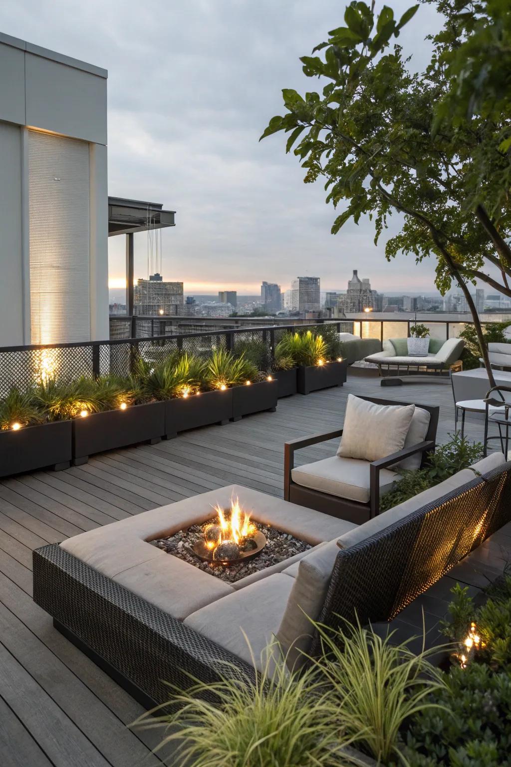 Inject a fire characteristic atop your terrace to emanate warmth and atmosphere.
