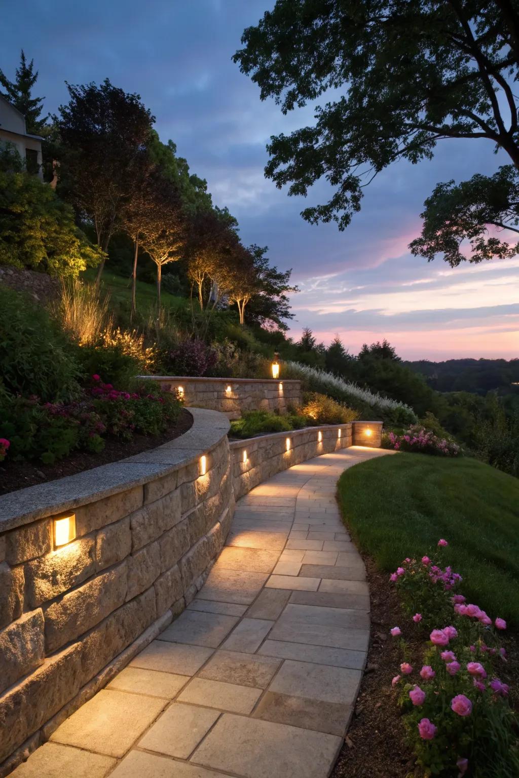 LED illuminated caps provide a breathtaking nighttime ambiance.
