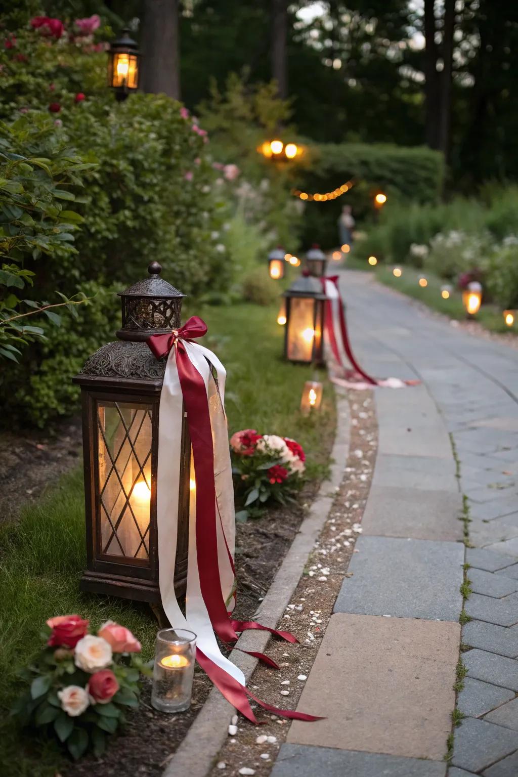 Augment your lanterns with celebratory <strong>ribbon</strong> embellishments.” loading=”lazy” class=”pimg”>
	</picture><figcaption>Augment your lanterns with celebratory <strong>ribbon</strong> embellishments.</figcaption></figure>
<p>Ornament lanterns with <strong>ribbons</strong> for a celebratory flourish that’s impeccable for any festivity. I cherish the manner in which the <strong>ribbons</strong> capture the luminance and contribute a snug radiance to the evenings.</p>
<h3>A few suggestions:</h3>
<ul class=