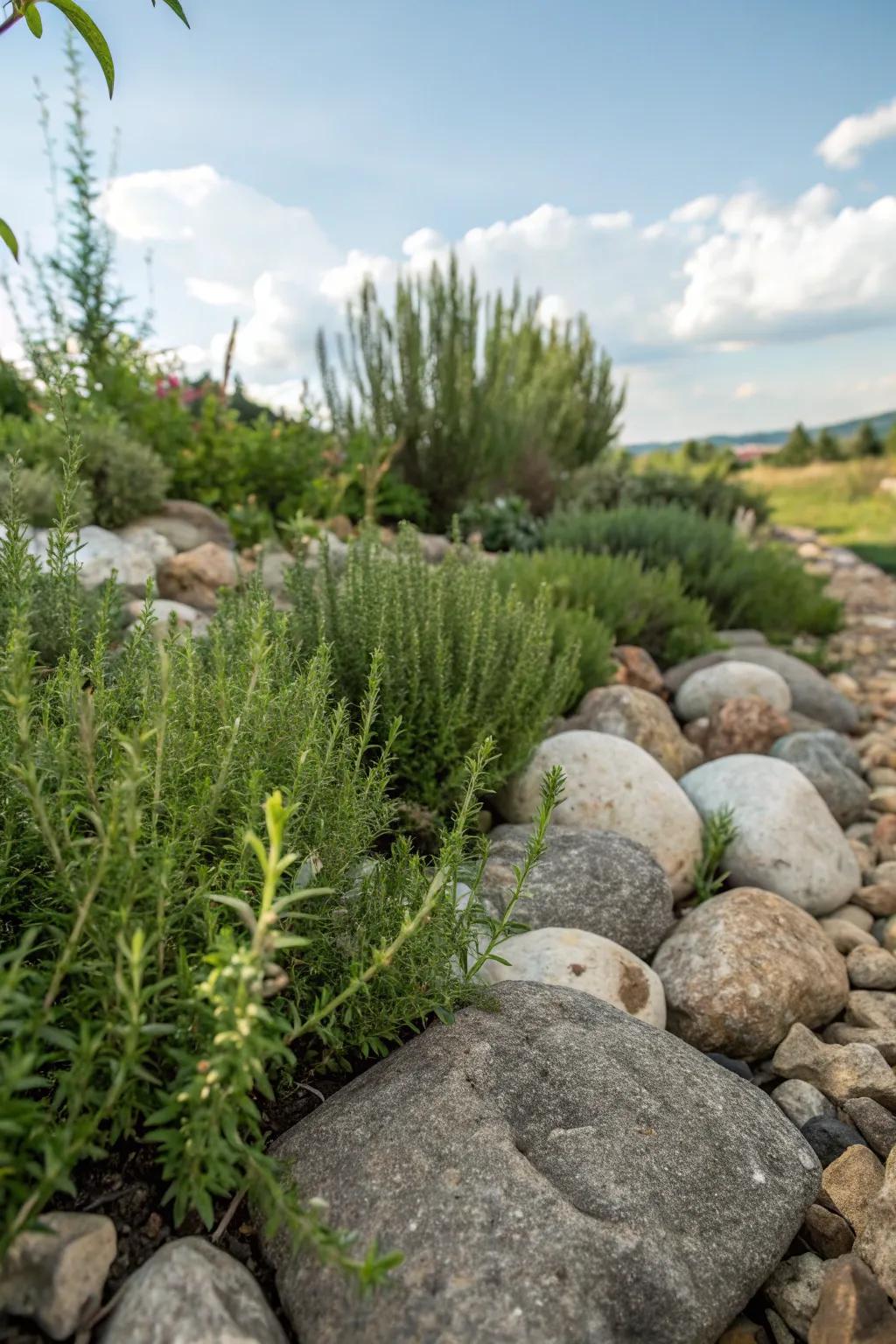 A rock garden filled to the brim with various aromatic herbs for pure bliss.