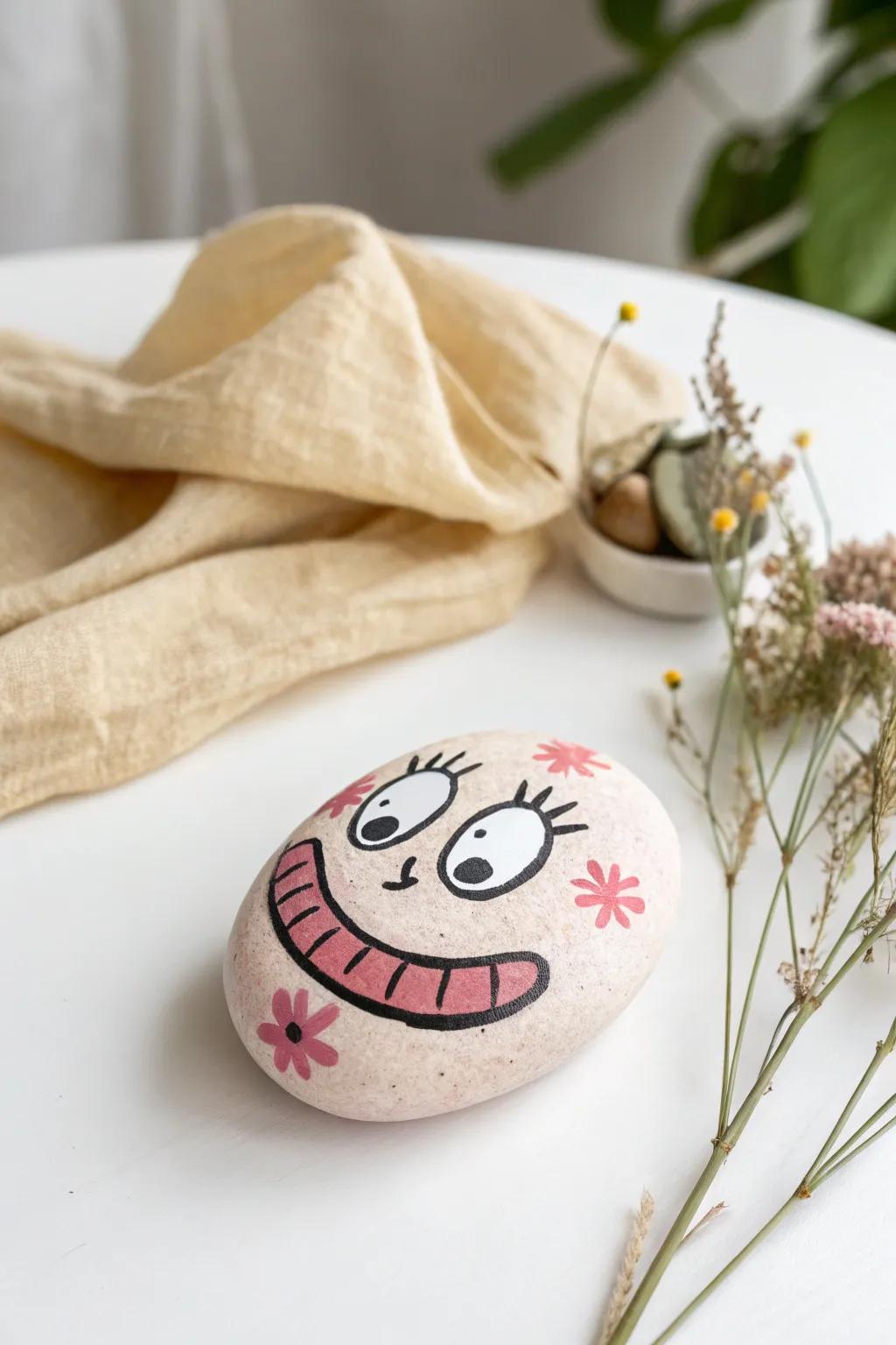 Infuse a dash of playfulness into your decor using these charming cartoon-faced stones!