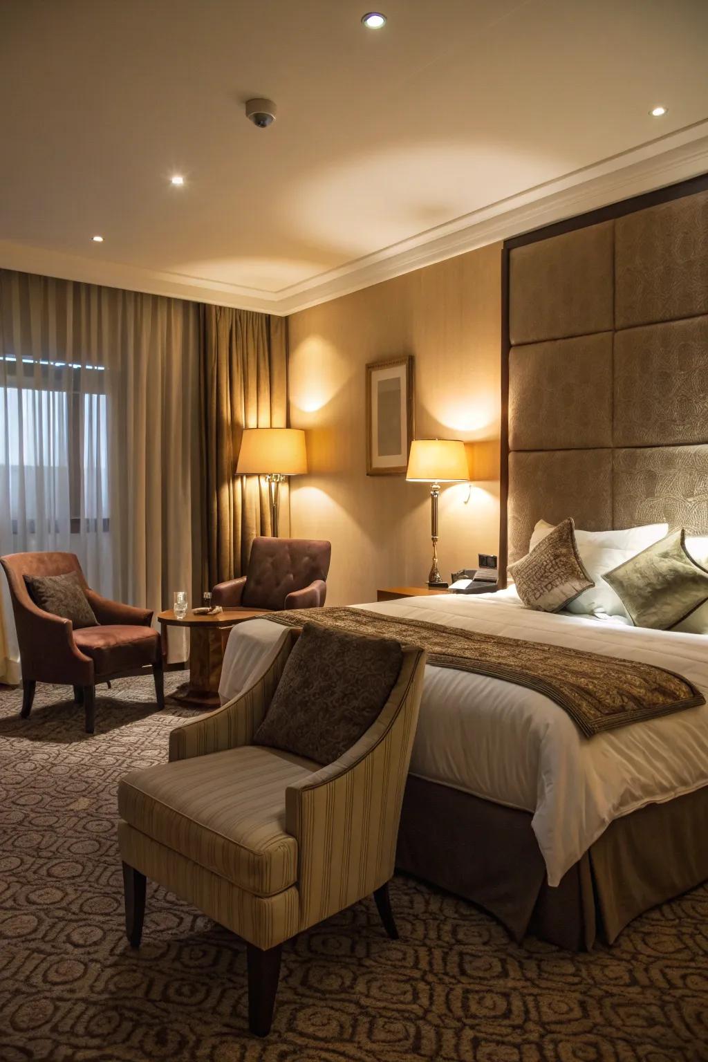 Soft lighting creates a cozy, romantic ambiance.