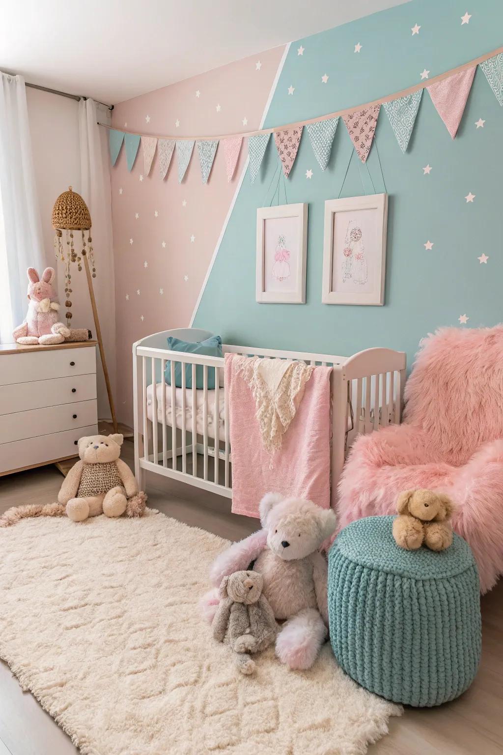 A tint-themed nursery featuring soft shades and snug elements.