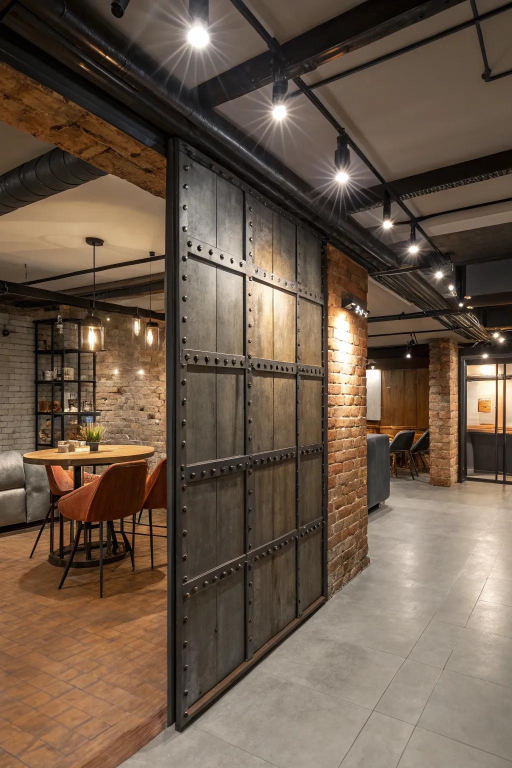 Industrial-style partitions introduce a unique, edgy touch to your basement.