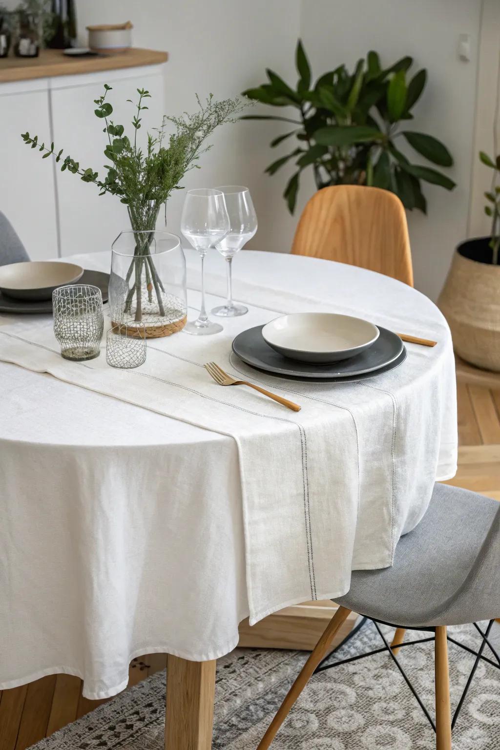 Ivory linen grants a tidy, elegant base.