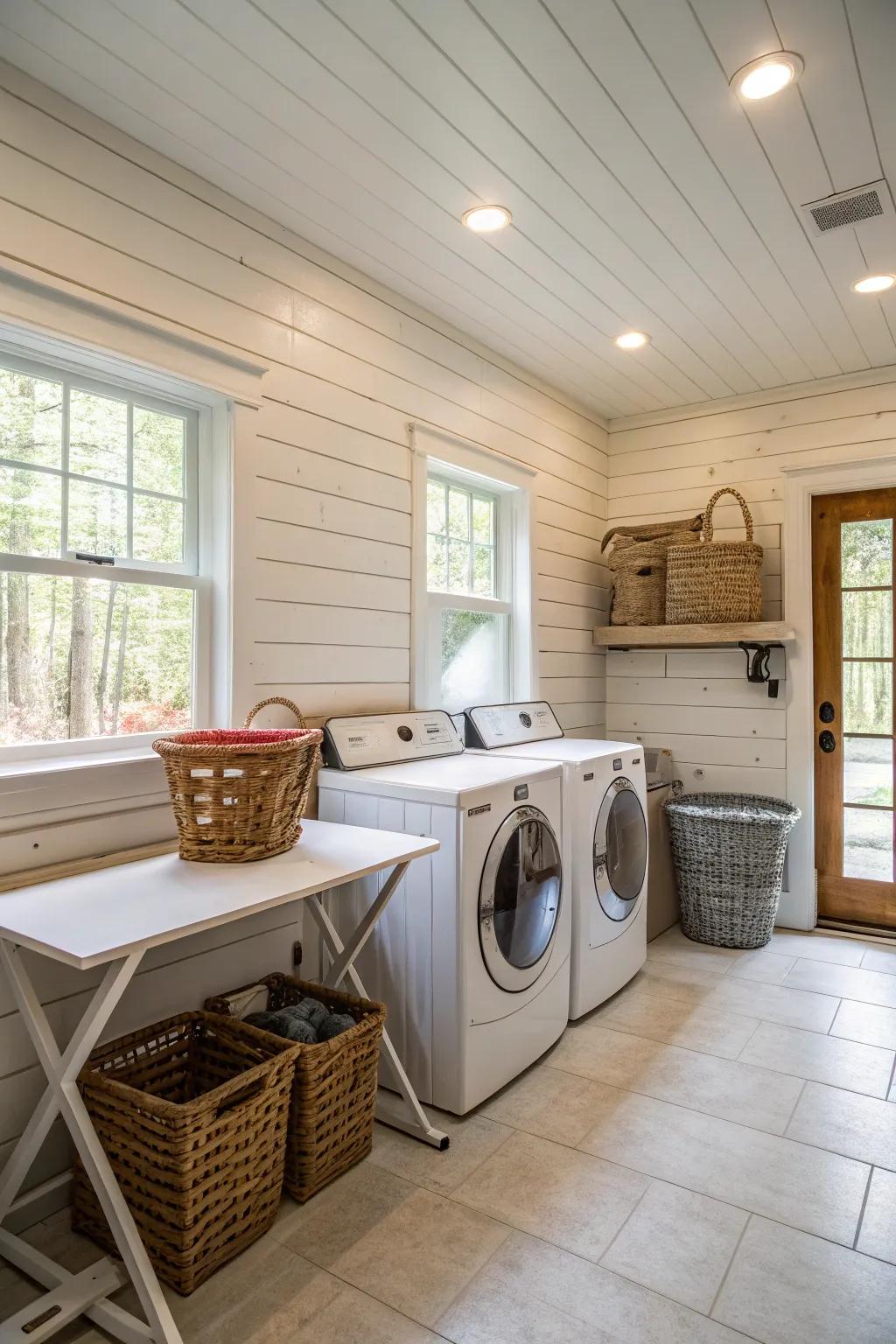 Textured walls like shiplap bring dimension and country style.