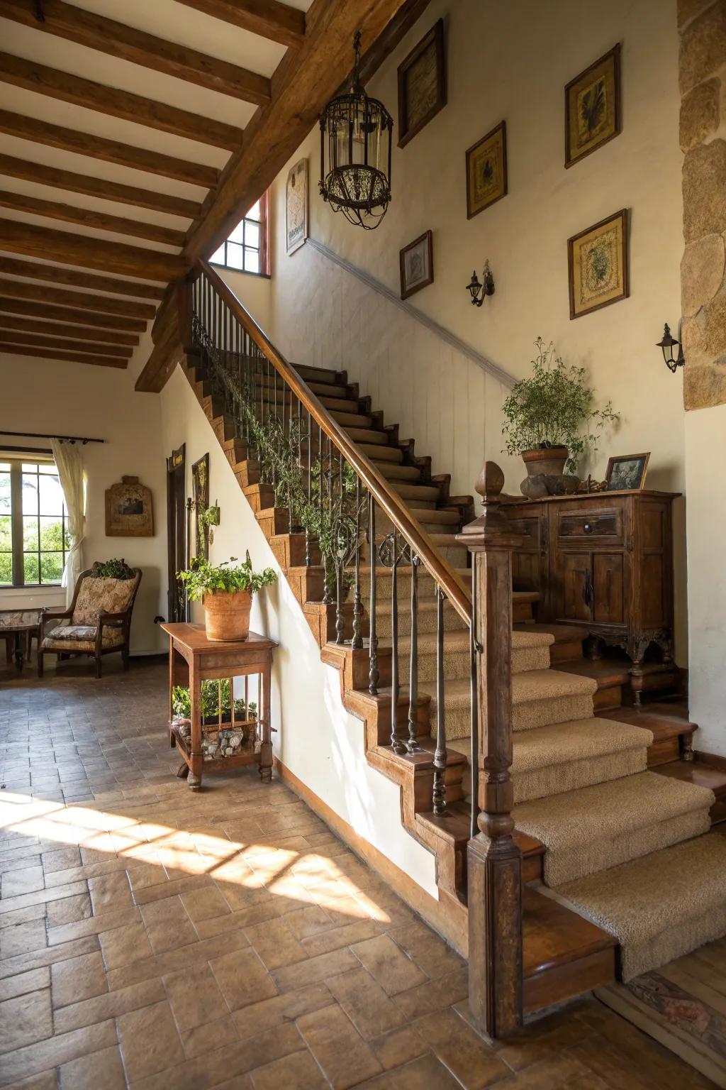 Natural-hued railings that harmonize beautifully with rustic interior design.