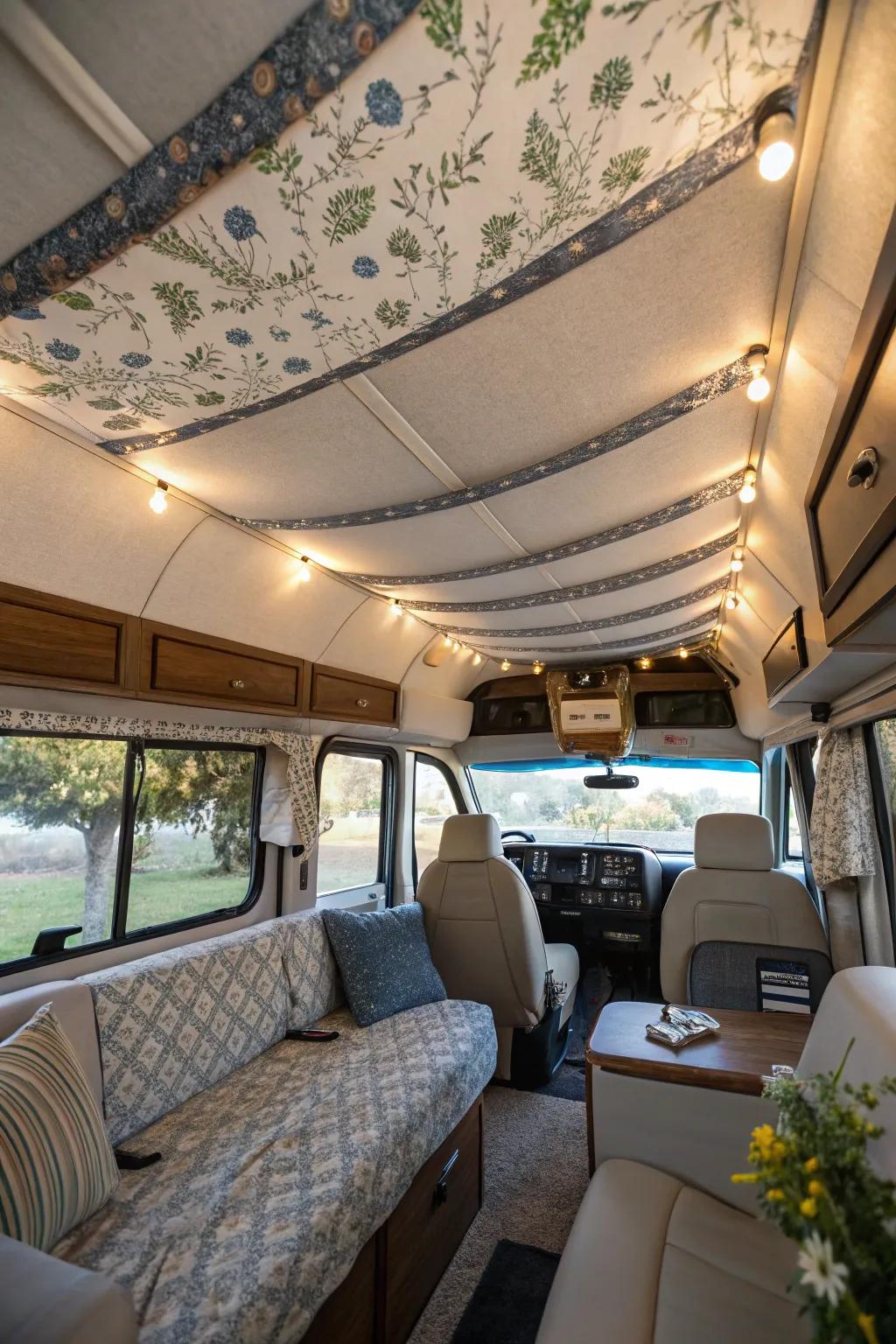 Fabric panels add both texture and comfort to your RV ceiling.