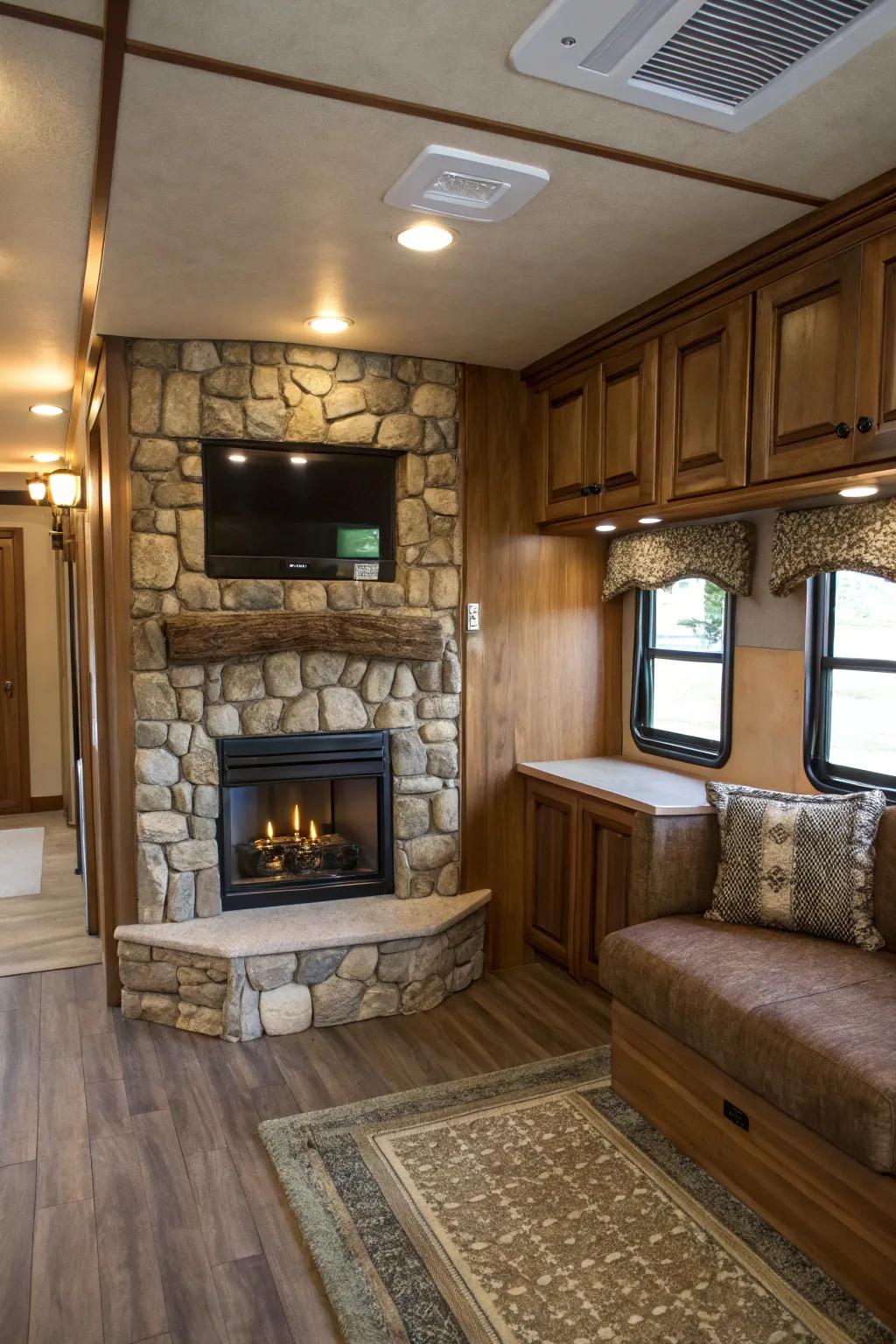 Add country charm with a stone-accented fireplace.