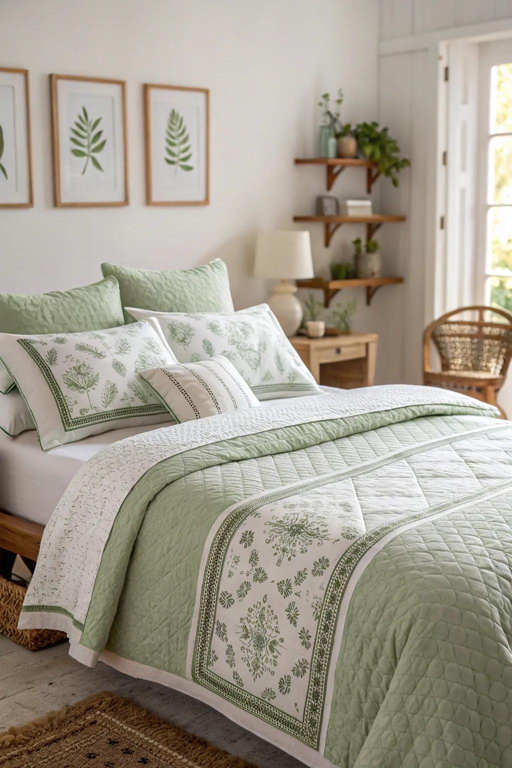 Showcase elegance with a sage green and white palette.