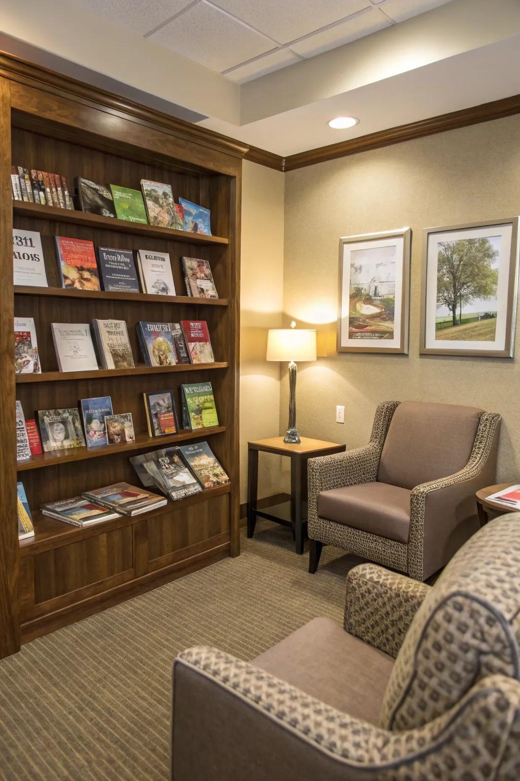 A mini library adds a hint of motivation and learning.
