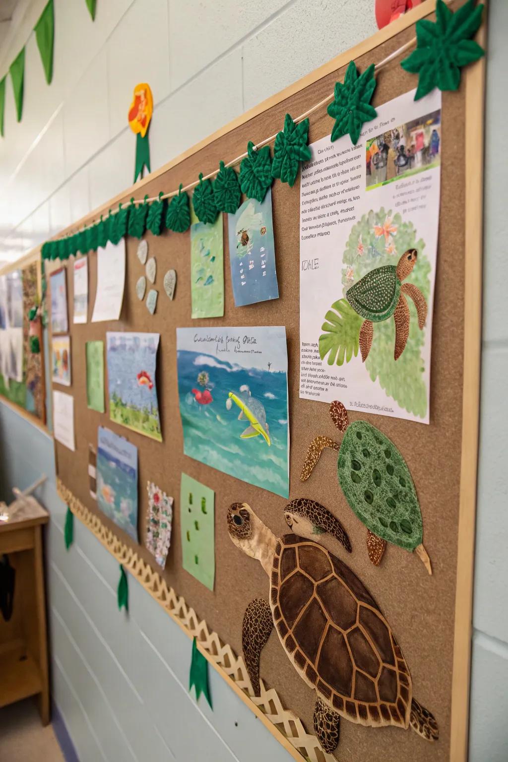 Dedicate your bulletin board to creating a sanctuary for sea turtles.