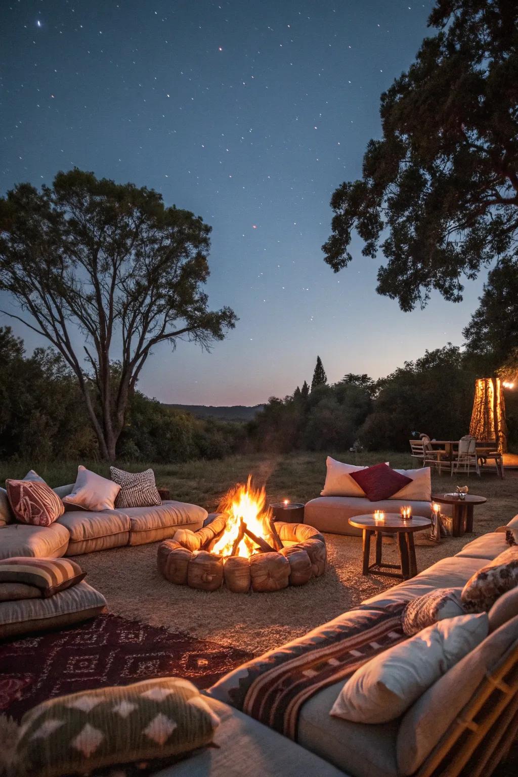 A fire pit becomes the heart of your campsite lounge.
