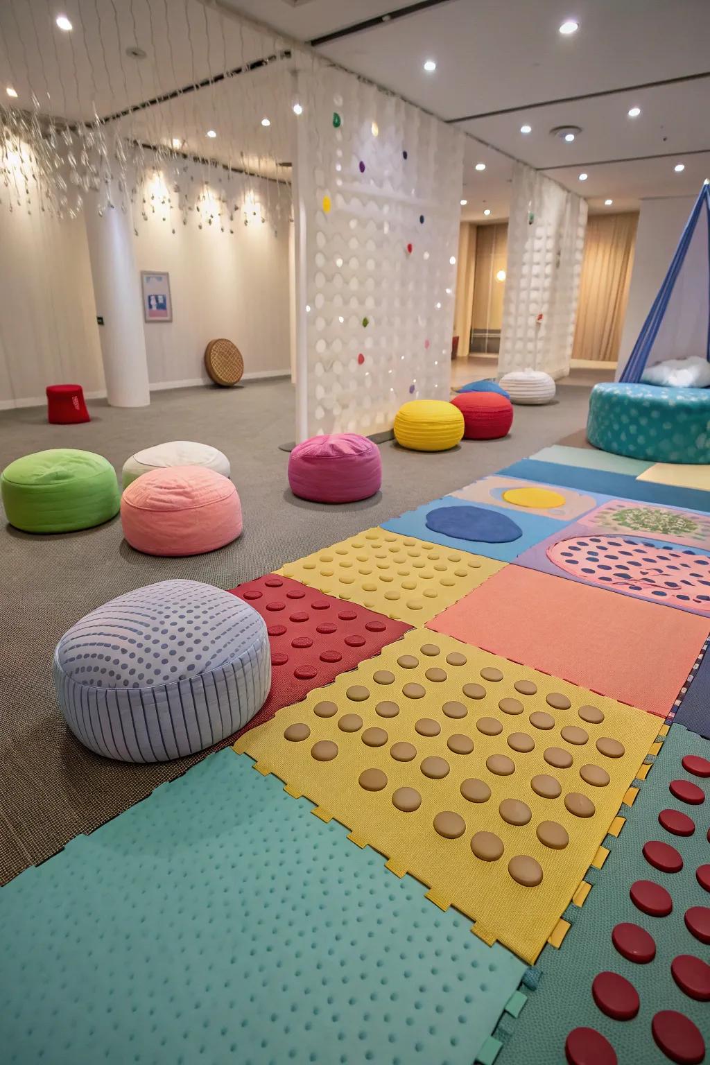 Textured floors encourage playful discovery.