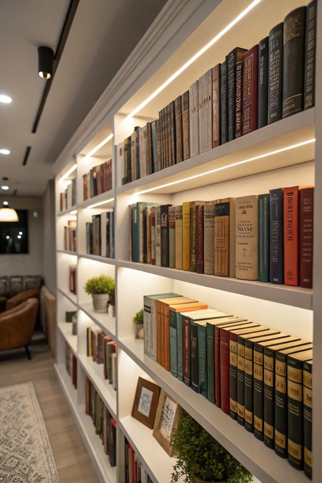 Books arranged to provide flair and function to the shelf.