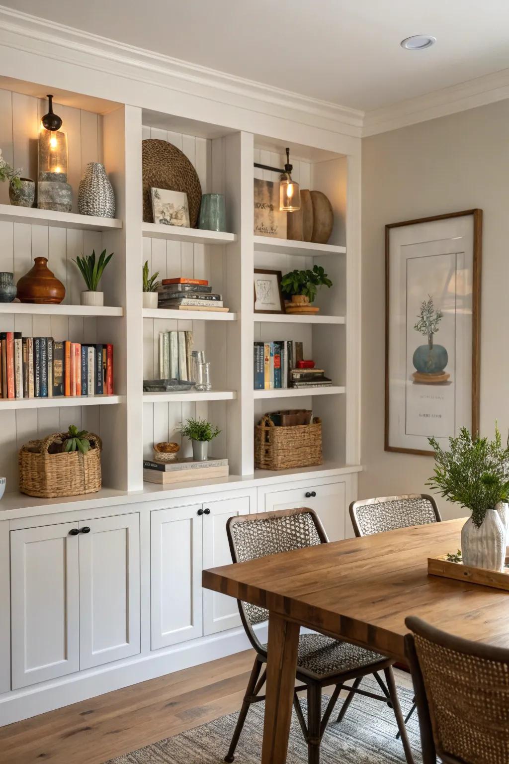 Delivering a fluid and trendy storage answer through integrated shelving.