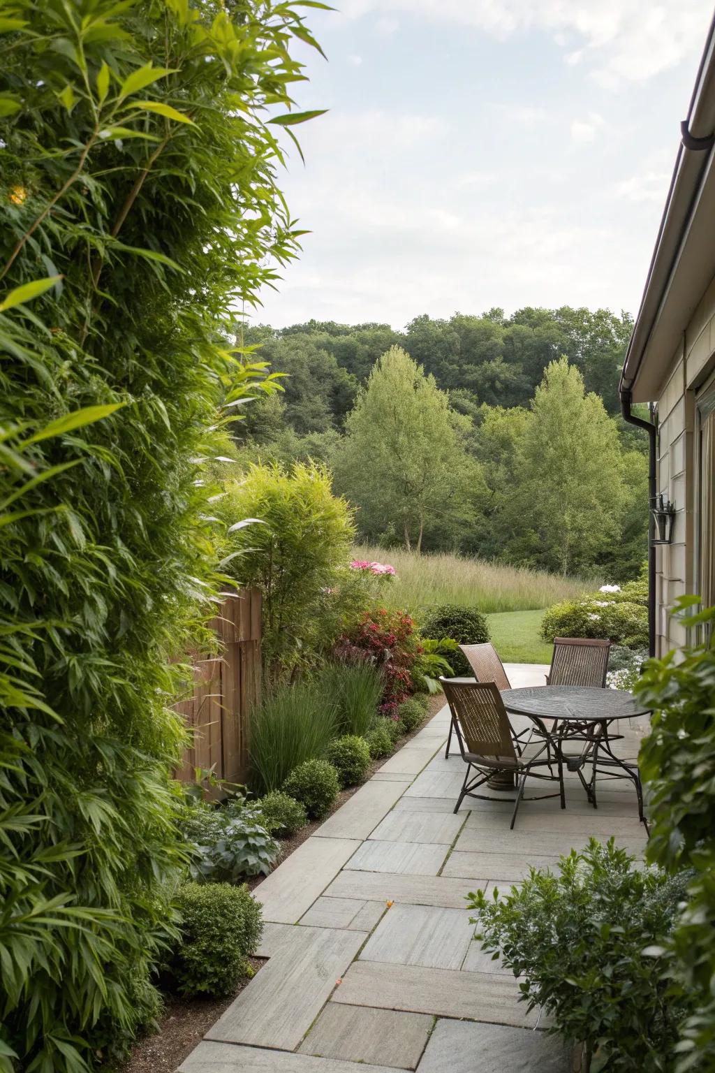 Tall plants offer both privacy and a natural aesthetic.