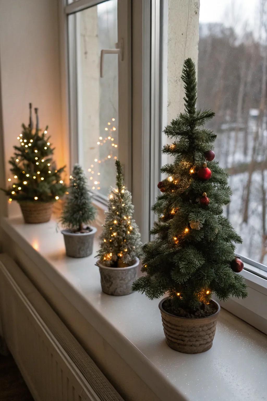 Miniature trees bring the festive spirit to your window.