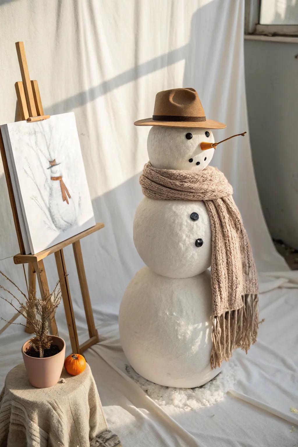 Welcome the enchantment of winter with minimalist snowman artistry&mdash;simple, inviting, and exquisitely rendered.