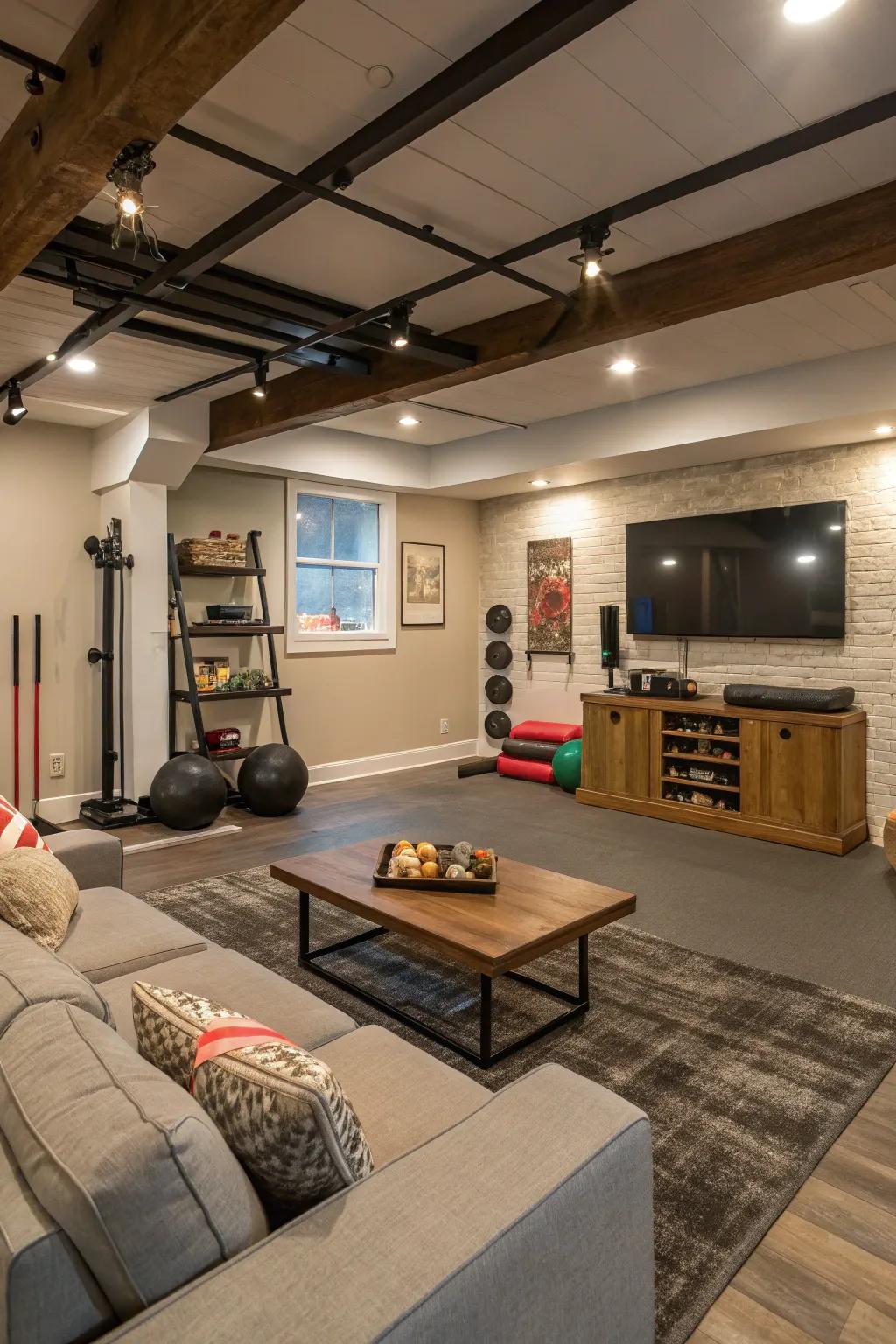 A functional layout providing a versatile basement environment.