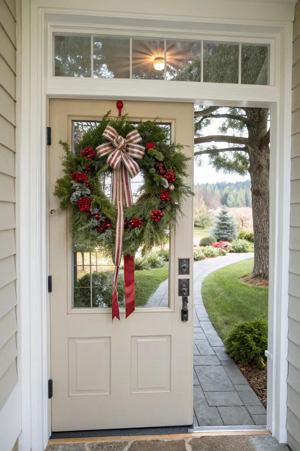 Eye-catching ribbons and bows deliver celebratory color to your entrance.